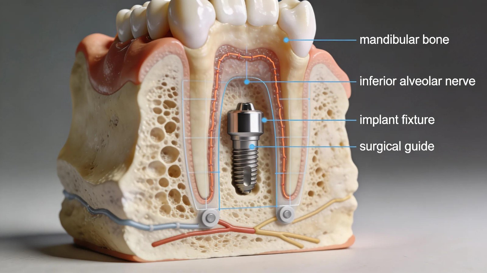 3D implant planning visualization showing implant position and surrounding bone