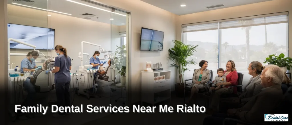 Dental Care of Rialto clinic interior with family and dental professionals