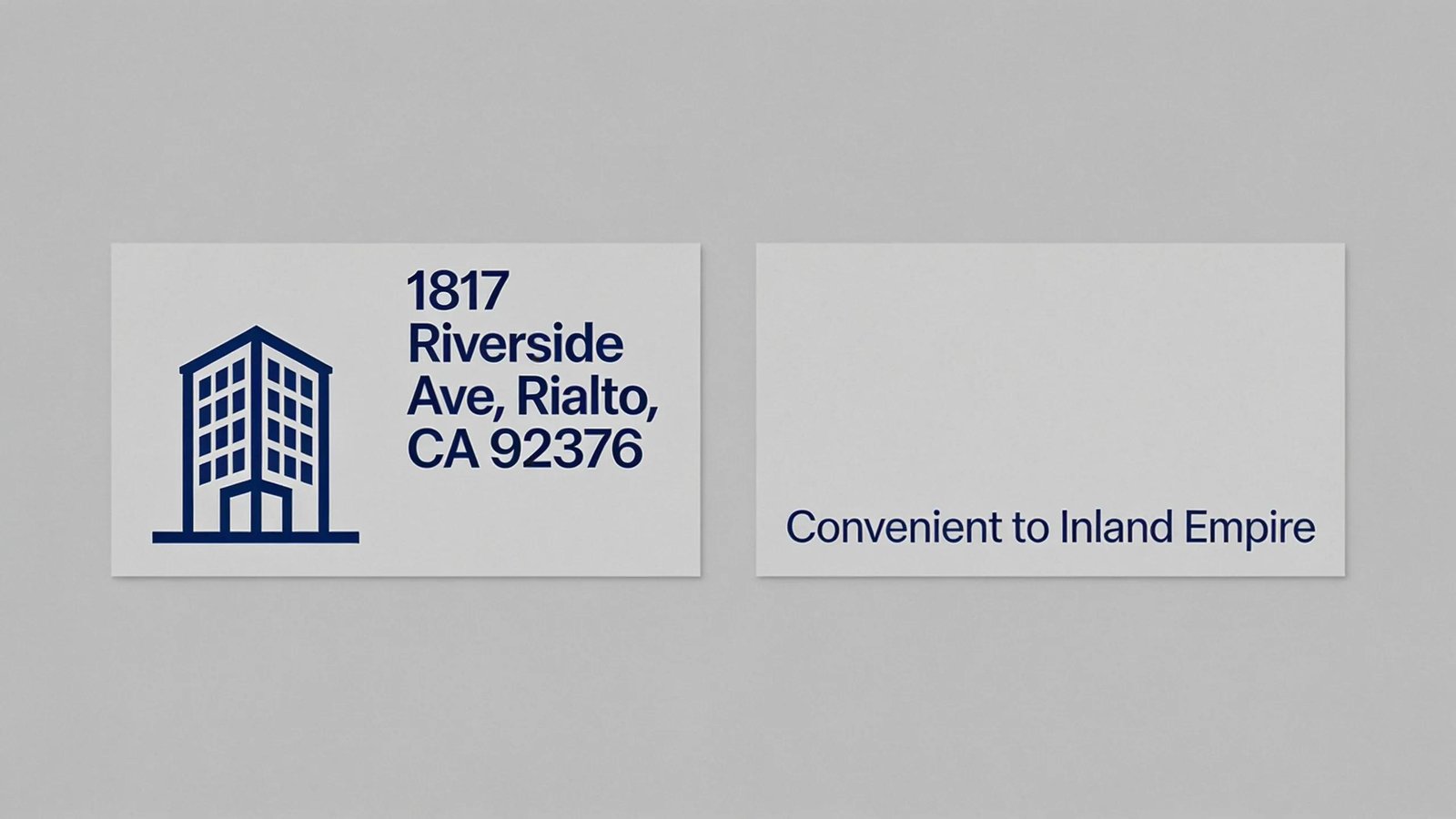 The office is located at 1817 Riverside Ave, Rialto, CA 92376, convenient to Inland Empire