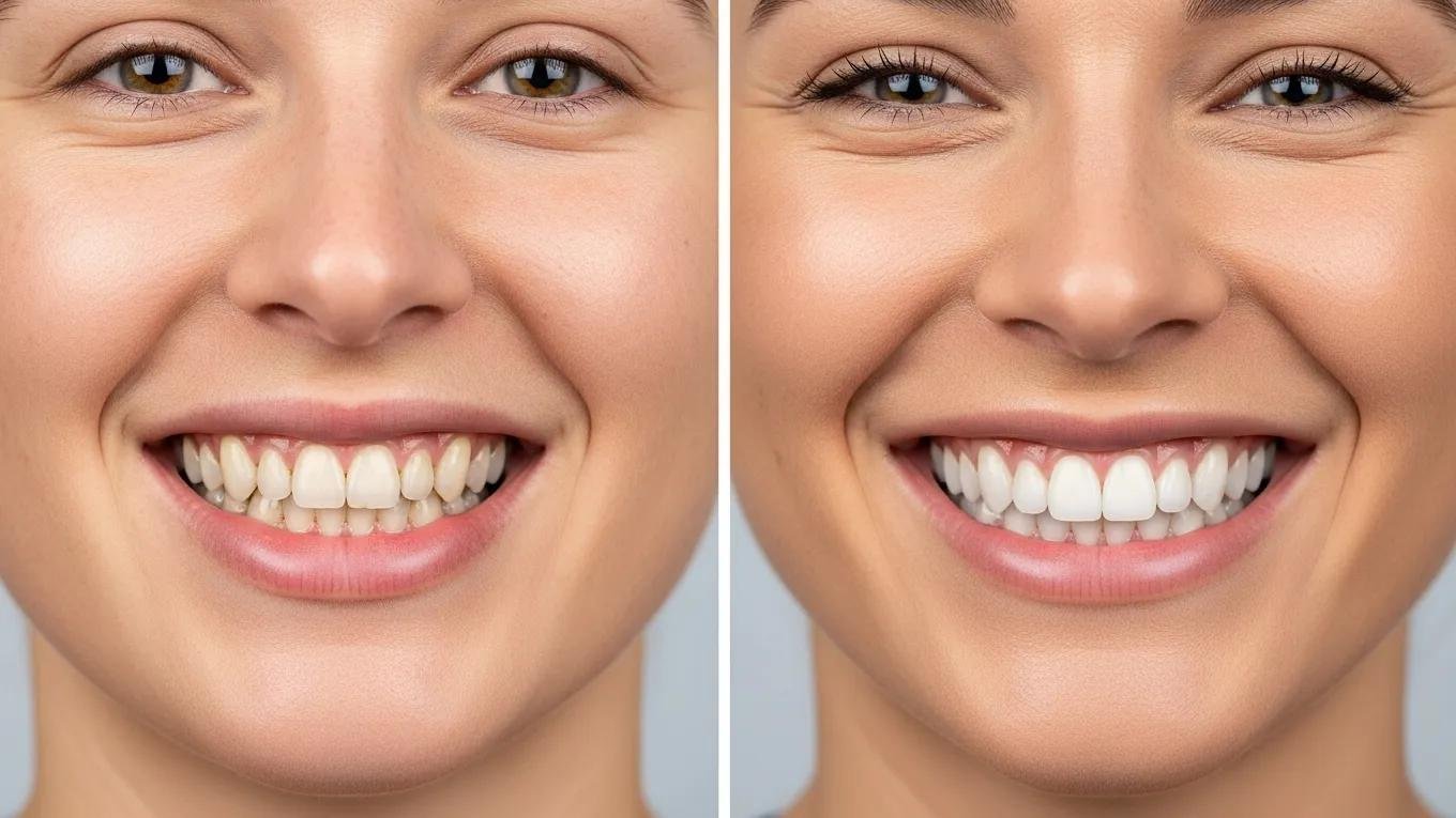 Before and after images of a smile makeover transformation